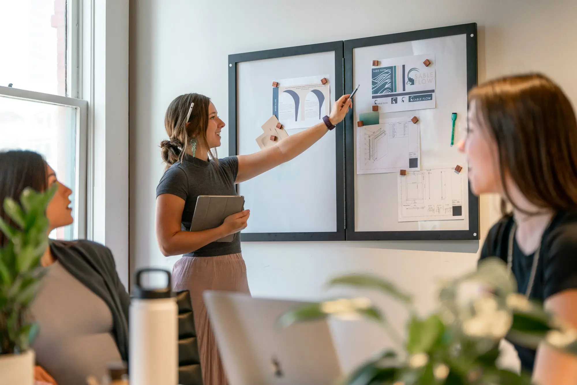 Team planning work on an office whiteboard